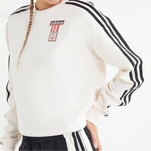 Adidas Adibreak Sweatshirt Cropped Pullover Crew neck Creme White Black Small